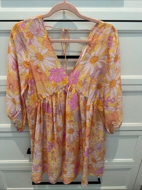 H&M Floral V-Neck Mini Dress in Yellow, Pink, White